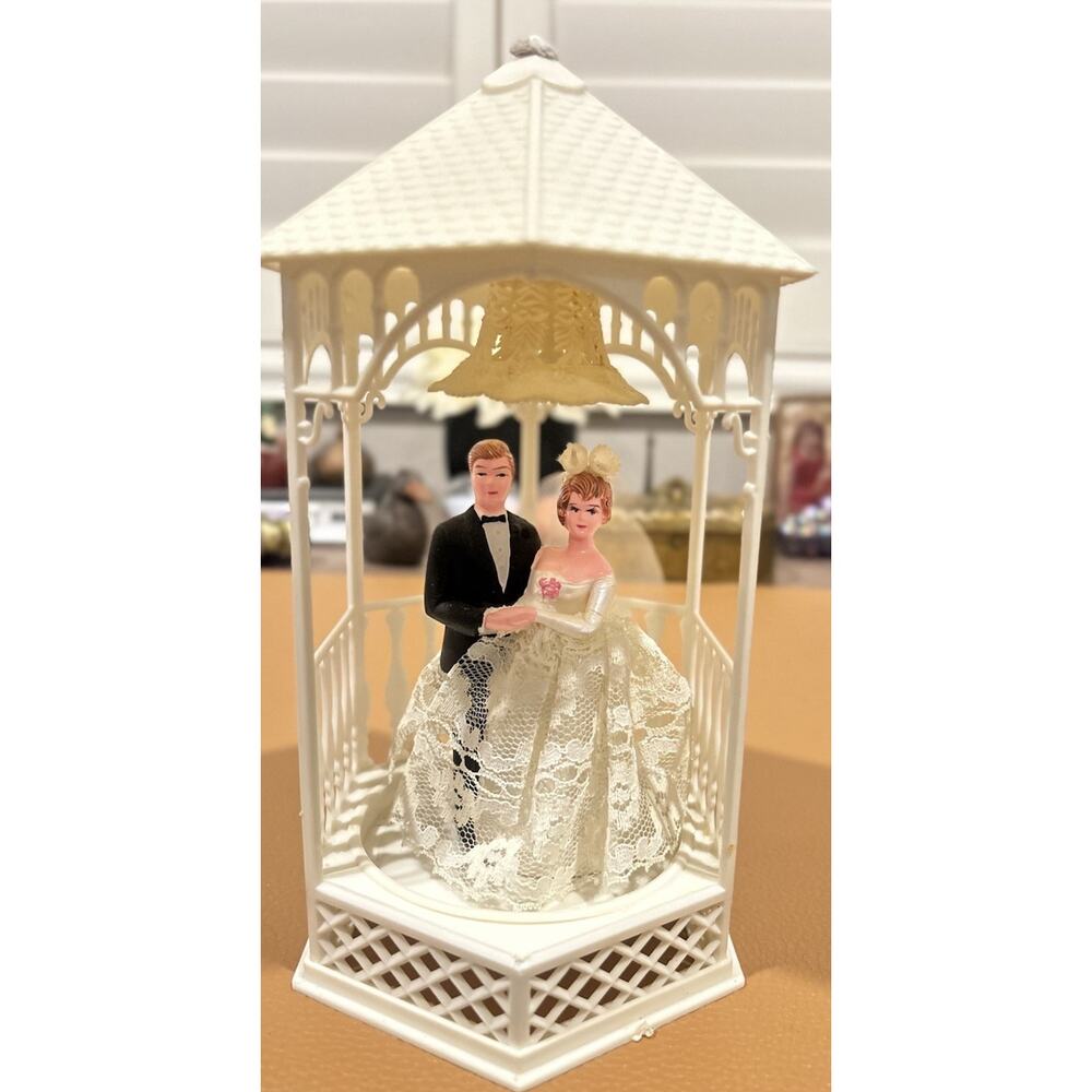 New Elegant Gazebo Wedding CakeTop, porcelain couple, pale blue #386